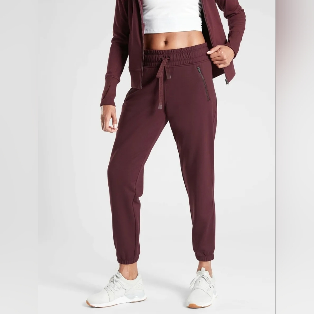 Athleta Recover Bounce Back Burgundy Jogger Sweatpants Sz M